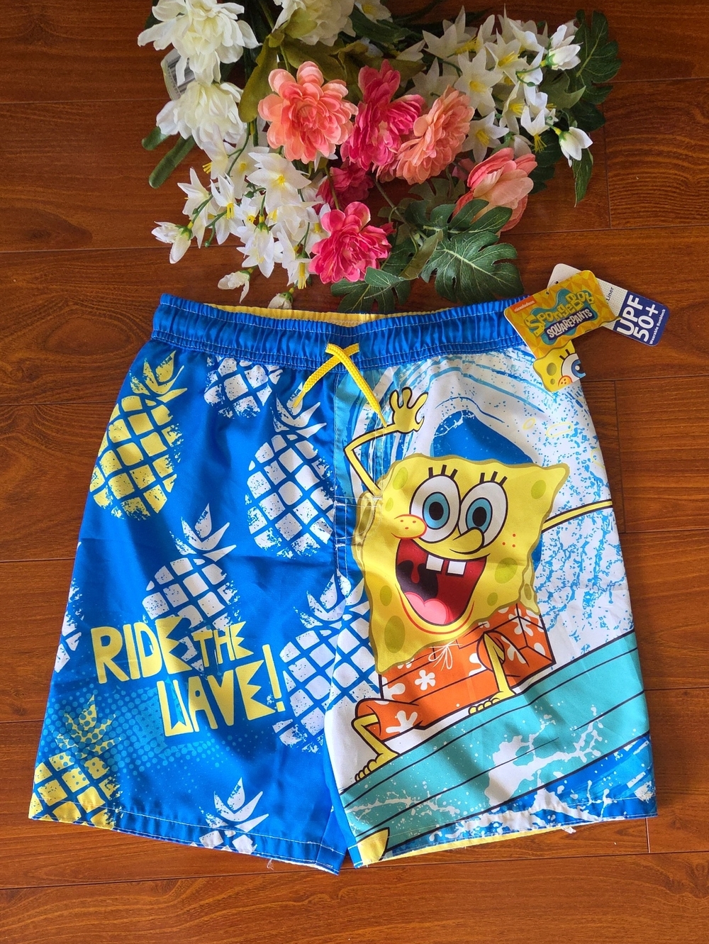 SpongeBob SquarePants Blue & Yellow Pineapple Surf Swim Shorts Size 12